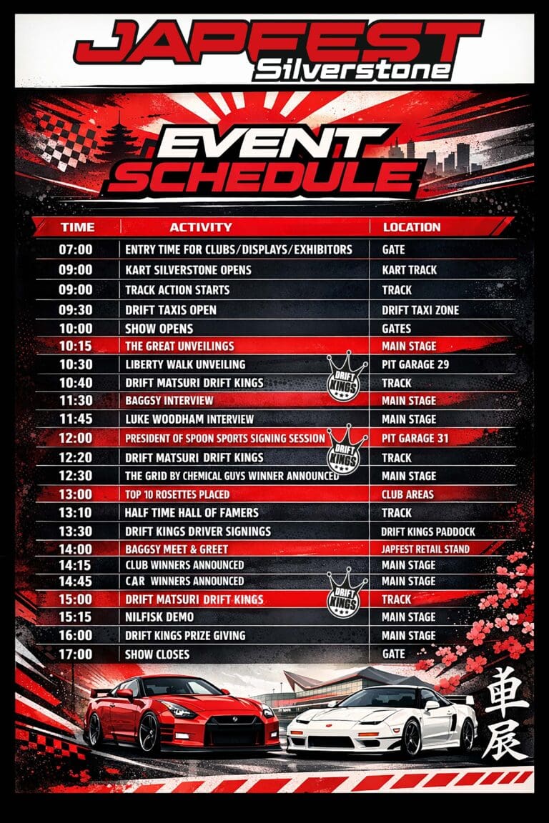 Japfest Timetable Drops: Plan Your Ultimate Day at the UK’s Biggest Japanese Car Show